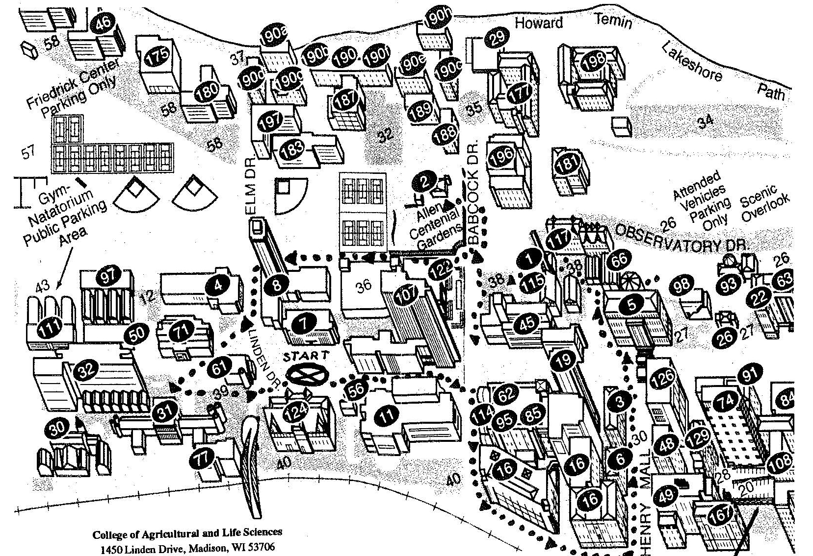 A map of West campus with buildings numbered.